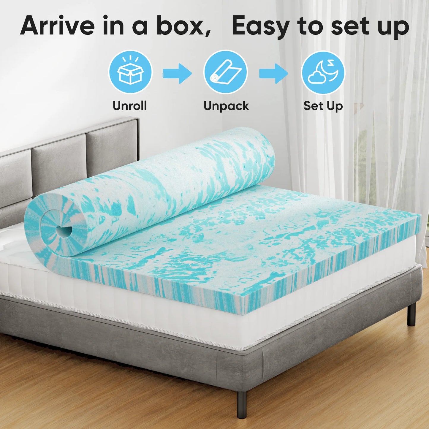 2-3 Inch Gel Memory Foam Mattress Bed Topper Cooling Soft and Breathable