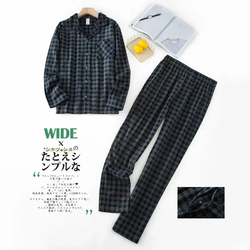 Plaid Design Multi Colors Warm Cotton Flannel Long-sleeved Trousers Pajamas Set for Men