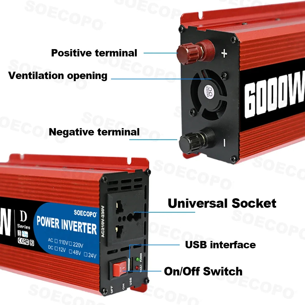 SOECOPO 6000W System Complete Kit 500W Panel Solar DC 12V to AC 110V/220V Inverter 100A Controller Off-Grid for Home Camping