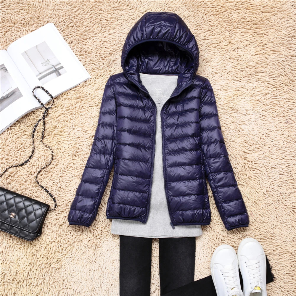 Women Ultra Lightweight Travel Packable Hooded Down Coats Plus Size 5XL 6XL 7XL