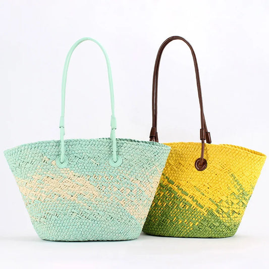 Color Straw Underarm Shoulder Bag, Summer Beach Vacation Travel Tote Bag