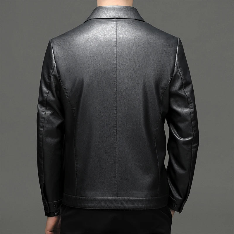 Men's Genuine Leather Polo Mock Neck Jacket Slim Sheepskin Coat Spring and Autumn