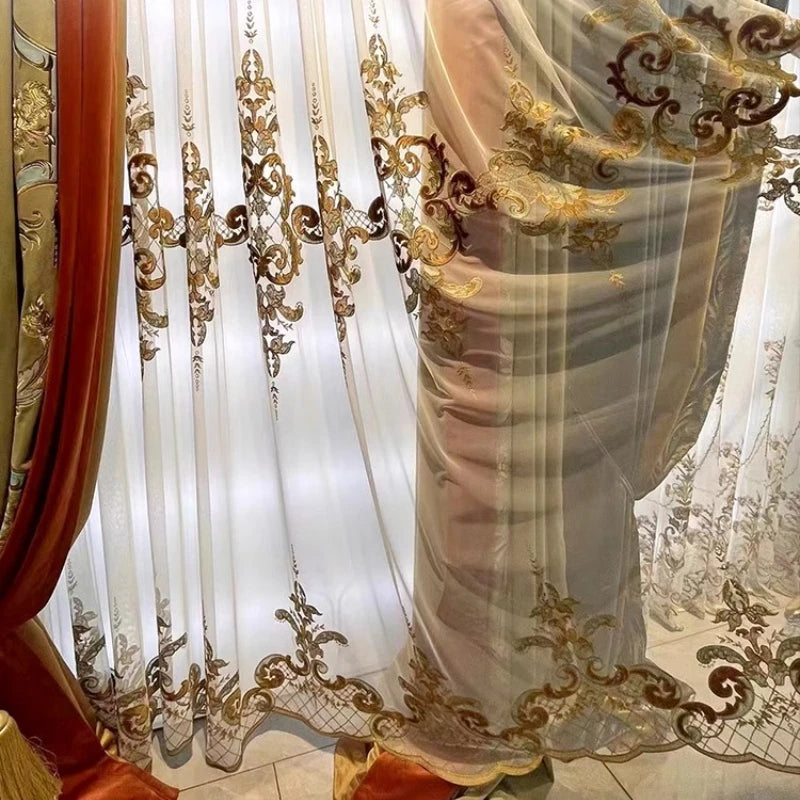 European Style Embroidery Tulle Curtains for Living Room Bedroom Window Screen Customize