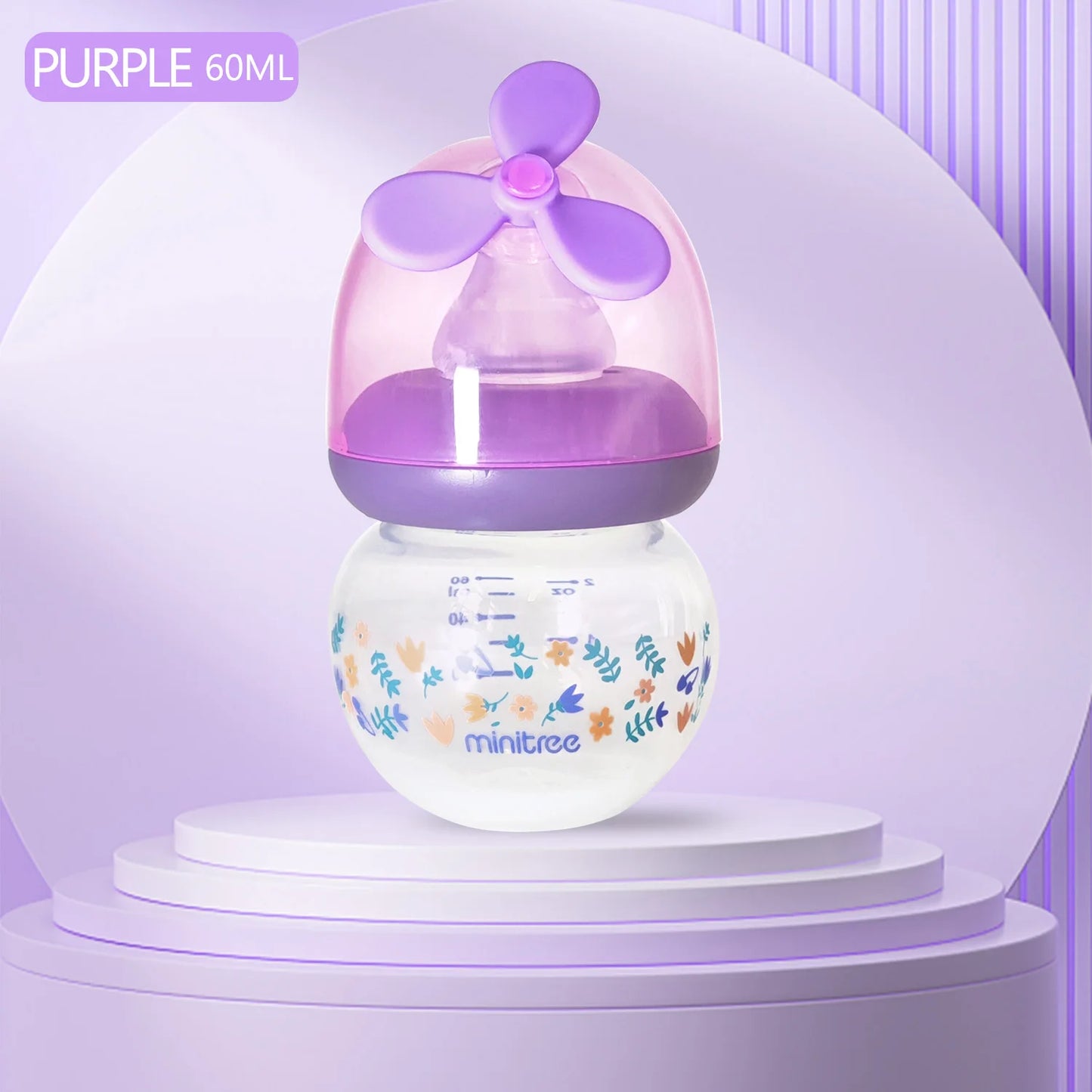0-6 months newborn baby mini bottle, 60ml creative small windmill, fall-proof and anti-colic PP bottle, BPA-free