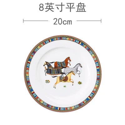 Mongolian Style Horse Plate Ceramic  Dinner Plates No Box No Logo