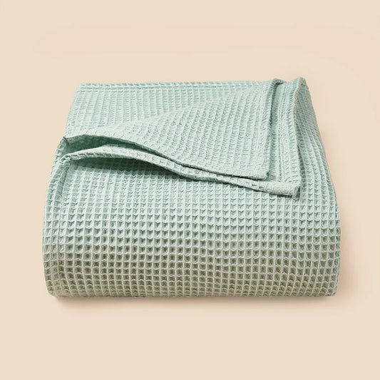 100% Cotton Waffle Weave Blanket Lightweight Washed Soft Breathable