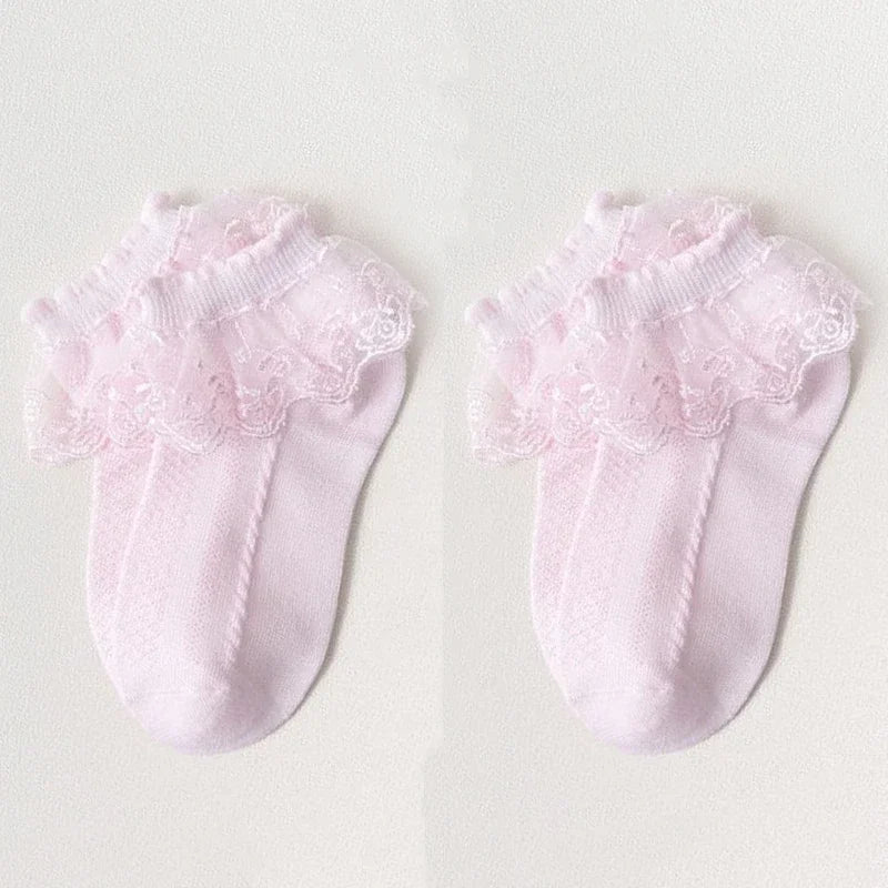 Breathable Cotton Socks with Ruffle Lace