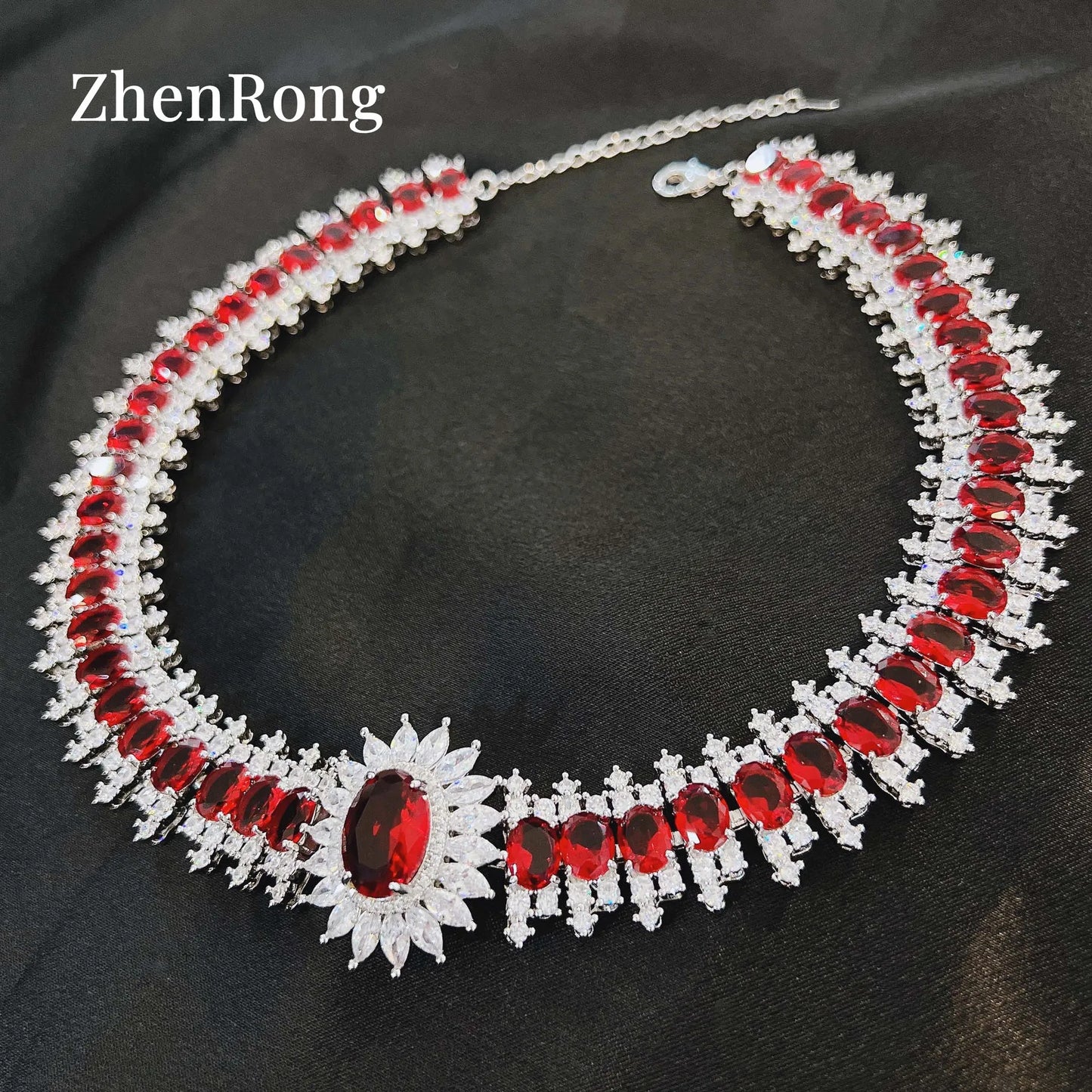 Women Necklace plated 18K red zircon flower bracelet