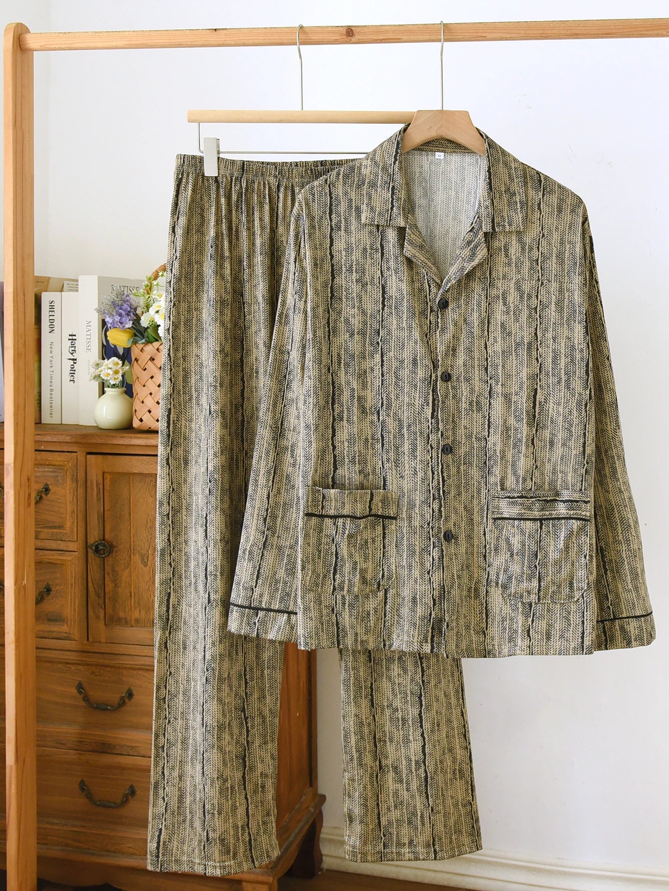 Casual Pajamas for Men, Autumn and Winter Long-Sleeved Set Loungewear