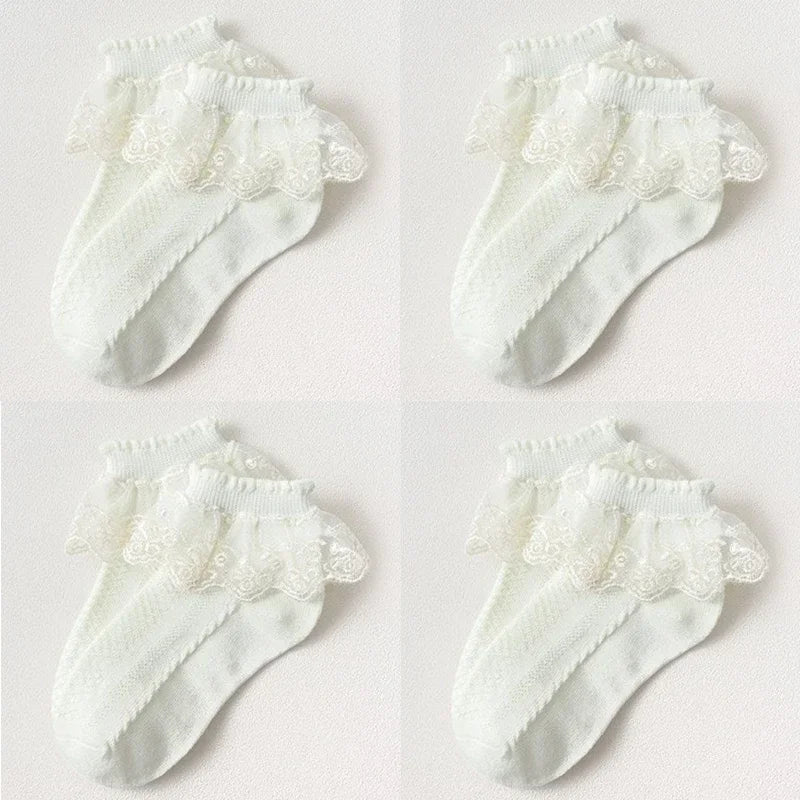 Breathable Cotton Socks with Ruffle Lace