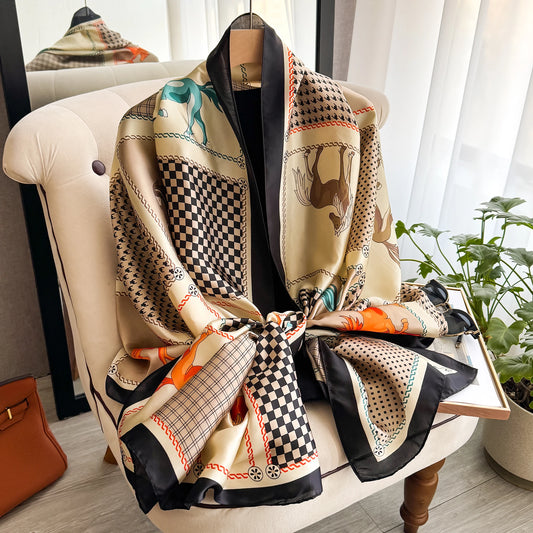 Women's 180x90cm Silk Scarf Luxury Soft Smooth Long Shawl Wrap Turban Fashion Accessory for Outdoor Beach Sunscreen