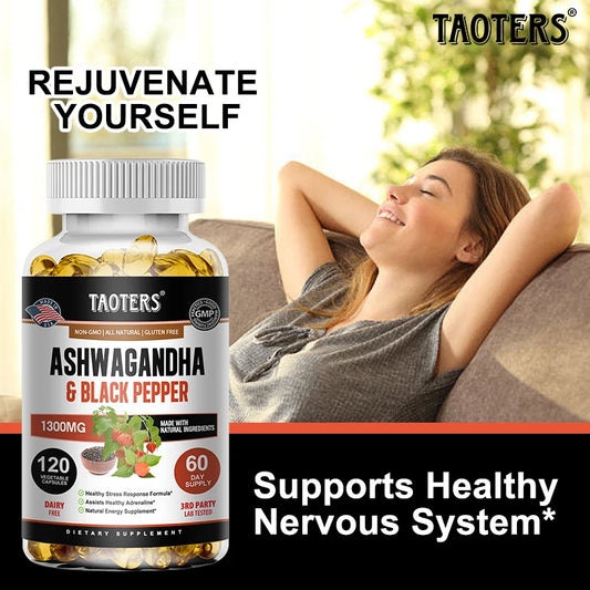Pure Ashwagandha Extract Capsules 1300mg with Black Pepper- Vegen Dietary Supplements 30/60/120 Count