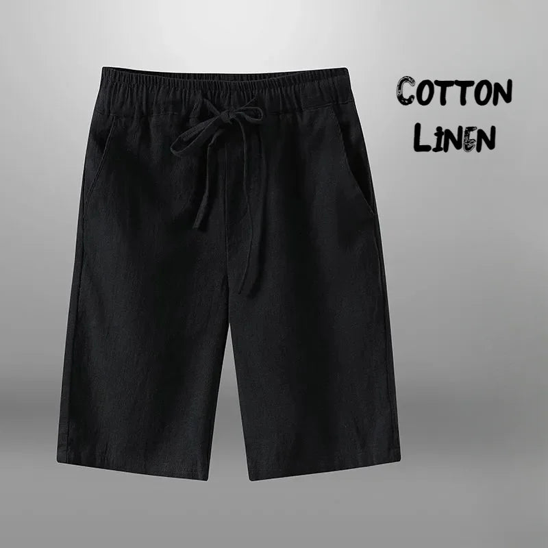 Men Cotton Linen Casual Breathable Beach Shorts