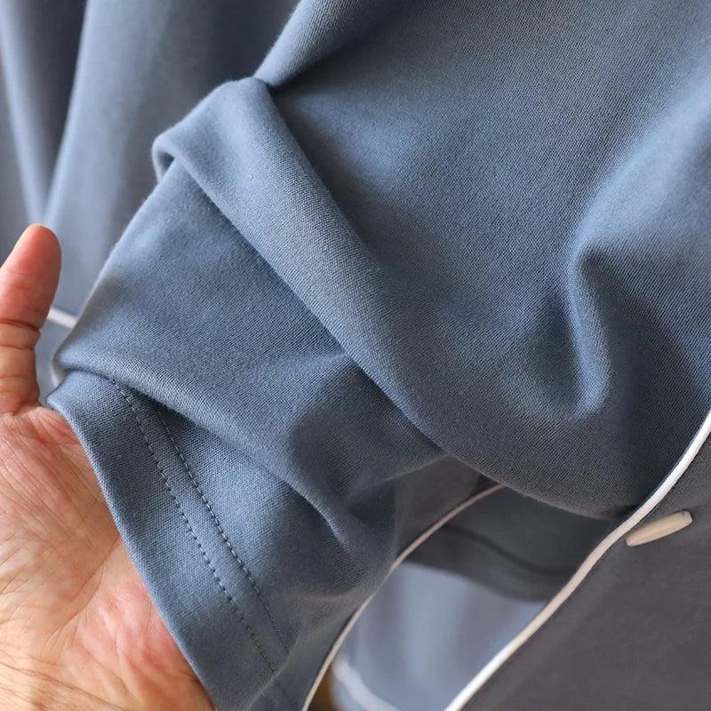 100% Cotton Men Pajamas, Thick sleepwear Long sleeved long pants Nightwear Loungewear