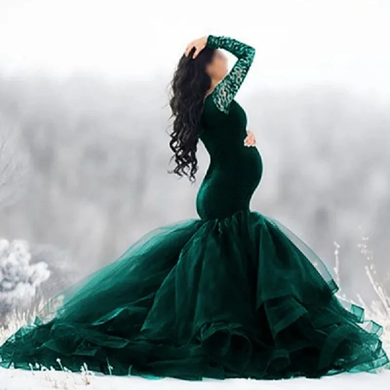 Sexy Lace Off shoulder Pregnancy Dress Photography Props Maxi Gown