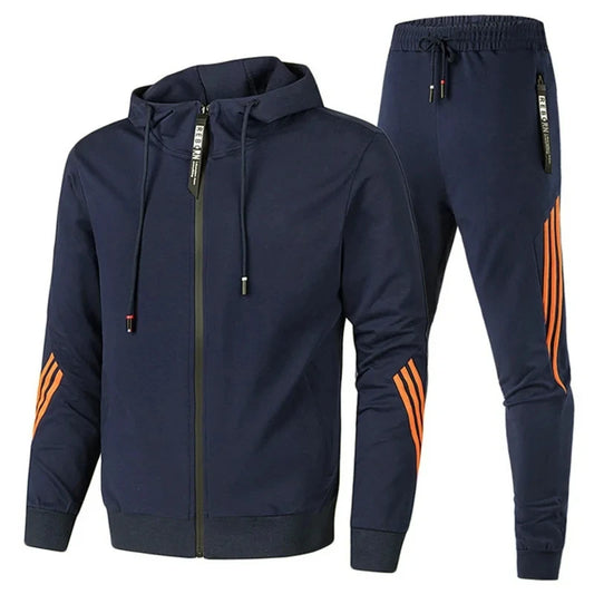 Men Tracksuit Casual Joggers Hooded Sportswear Jackets + Pants 2 Piece Set