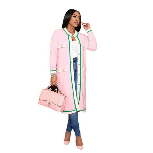 Women Winter Knit Ribbed Long Sleeve Single Breasted Long Cardigan Sweater