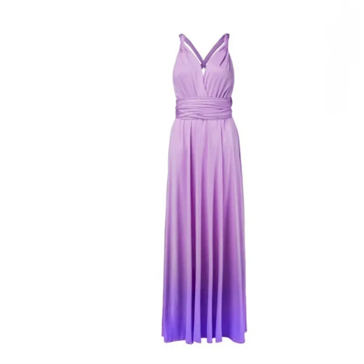 Multicolor Color Maxi Dress for Women Wrap Convertible Cross Bandage Sexy Backless
