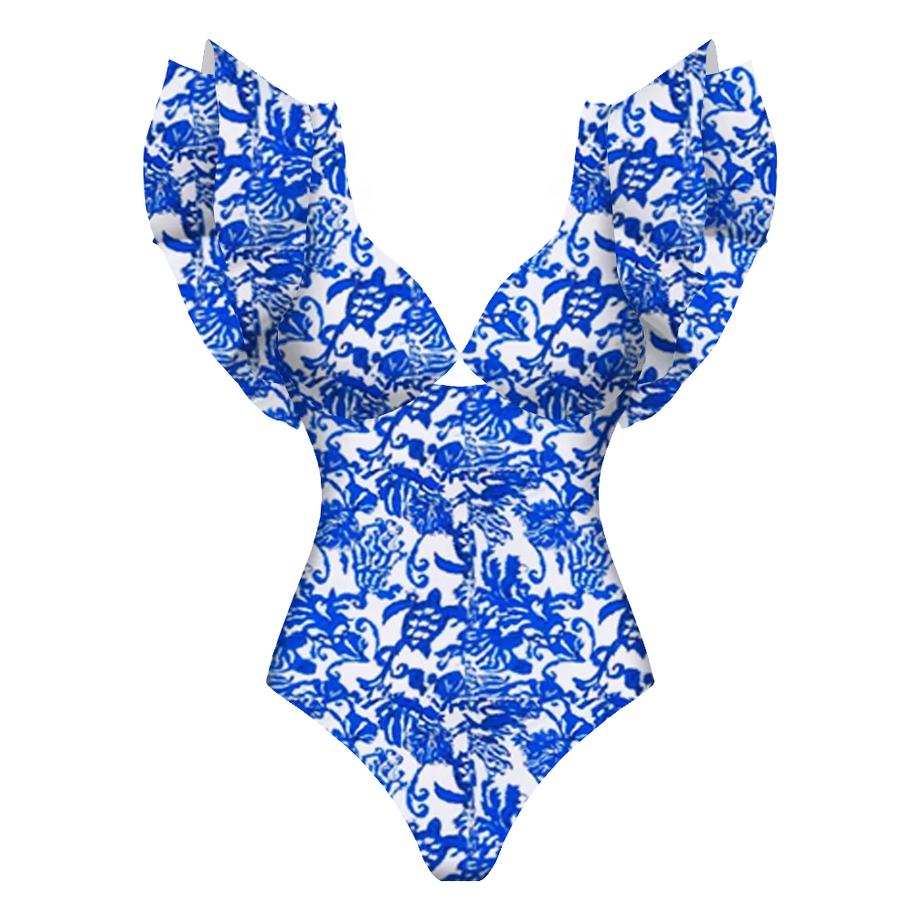 2-Piece Shoulder Ruffle Swimsuit With Cover Up Sexy Beachwear