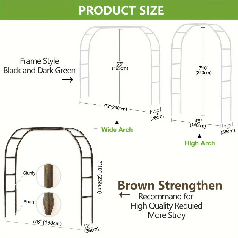 1pc Metal Garden Arch100Inch Large Heavy Duty Steel Frame Gothic Wedding Flower Stand Lawn Climbing Frame