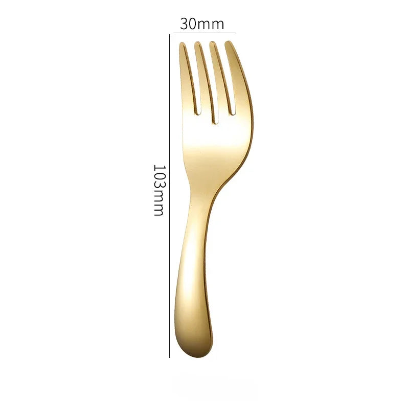 Mini Portable Stainless Steel Spoon Fork Set Storage Dessert Fruit Tool for Work School Short Handle Tableware Suitable for Kids