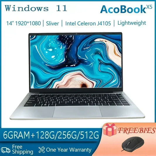 Windows 11 Pro Laptop 14.1" 1920x1080 FHD IPS Display 6G RAM 128GB/256GB/512GB/1T SSD Dual Band Wifi2.4G/5G