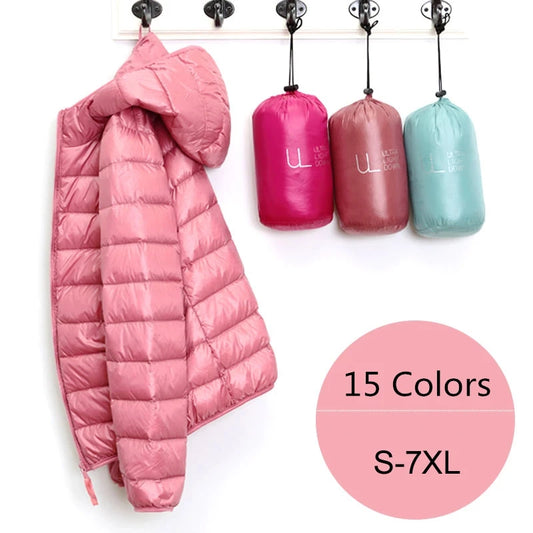 Women Ultra Lightweight Travel Packable Hooded Down Coats Plus Size 5XL 6XL 7XL