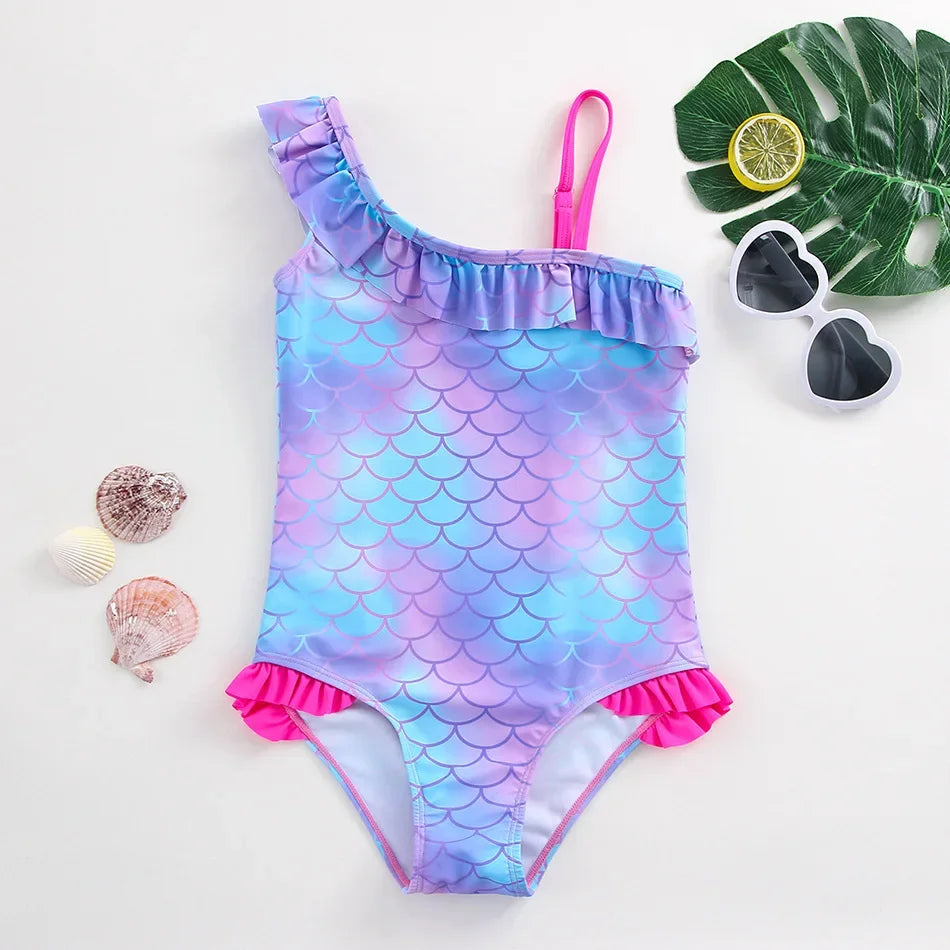 Girl Swimsuit One-Piece Mermaid Fish Scale Unicorn Children's Swimwear 2 - 8 Years