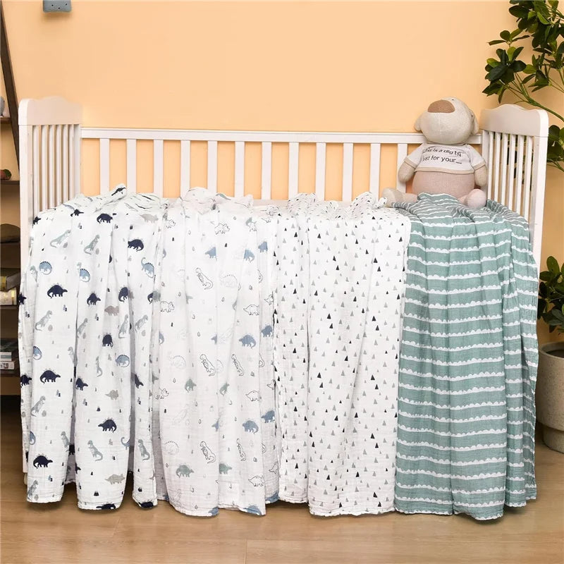 110cm Baby Swaddle Blanket Wrap Burping Clothes Dual Layers Muslin Blankets Boy Girl Organic Soft Cotton