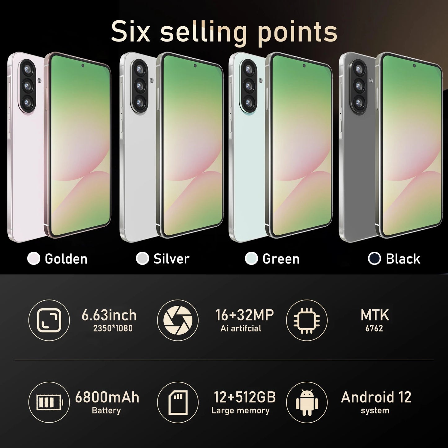 FUFFI-A56,Smartphone Android,6.63 inch,8+128GB ROM,4G Network,16+32MP Camera,Mobile phones,Dual SIM,6800mAh,Cellphones