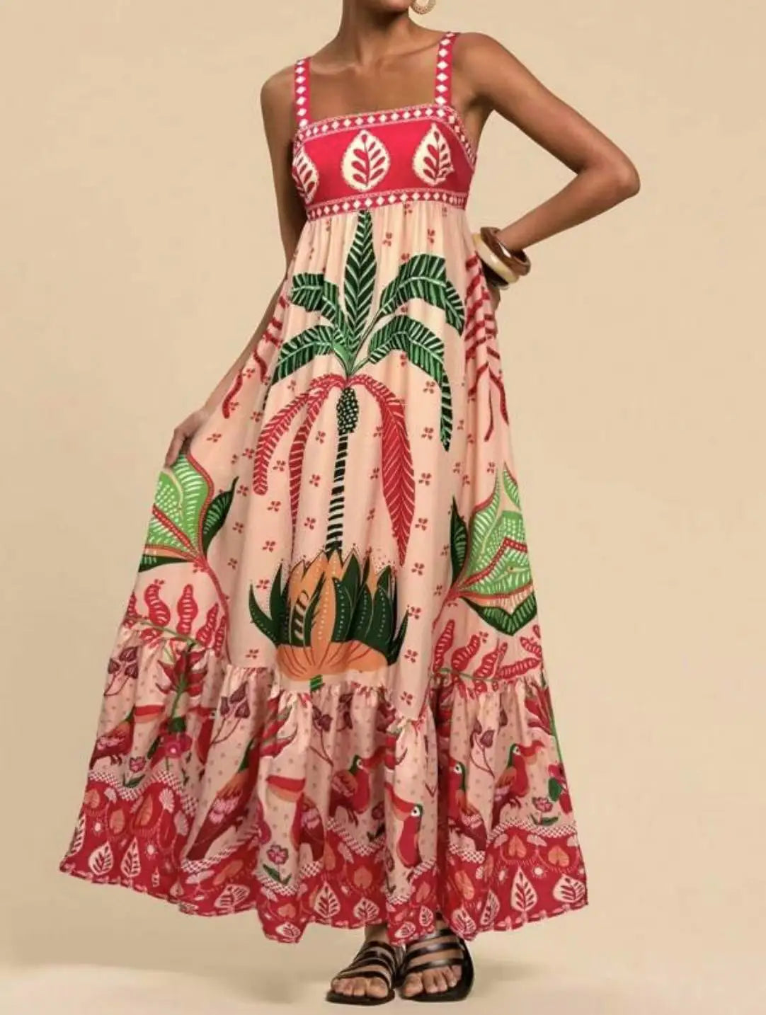 Women's Elegant Print Summer Dress Spaghetti Strap Vacation Party Dress