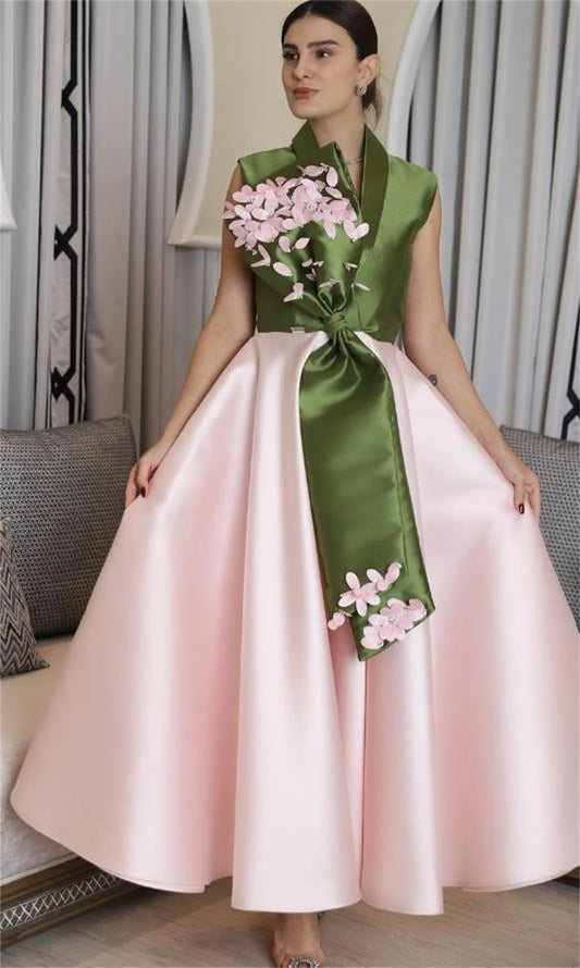Exquisite Modern Style V-Neck Ball Gown Flowers Appliques Party Dress