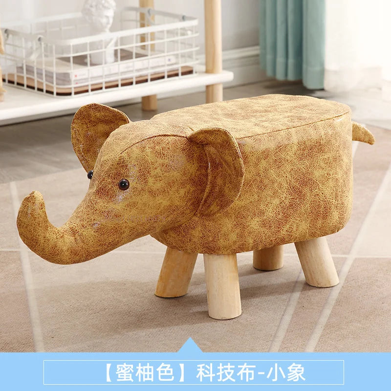 Real Wood Low Stools Creative Animal Elephant Cartoon Family Change Shoe taburete Small Stool ottomans Lovely pouf