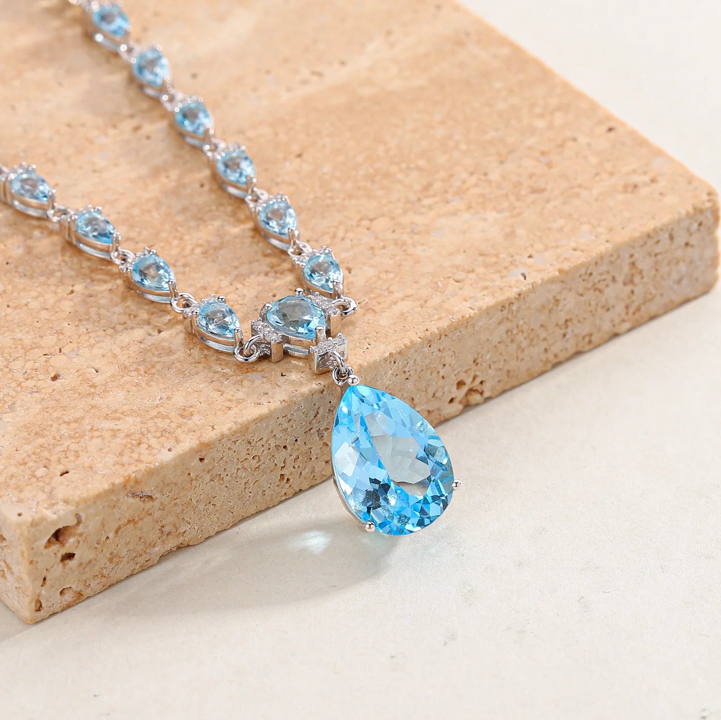 GEM'S BALLET Birthstone Necklace Natural Sky Blue Topaz 925 Sterling Silver