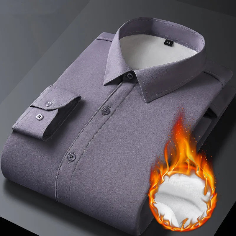 Men's Autumn Winter Long Sleeve Shirts Warm Fleece Stretch Shirt