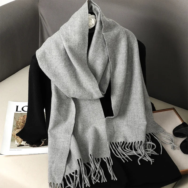 Color Solid Women Winter Scarf Warm Thicken Cashmere Shawl