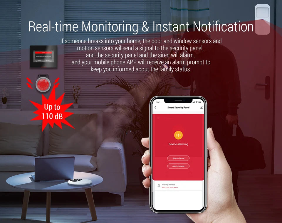 ACJ Wifi HD Smart Home Security Alarm System Kit Wireless 433MHz IR Detector Alarm Bell Door Sensor Doorbell Remote Control