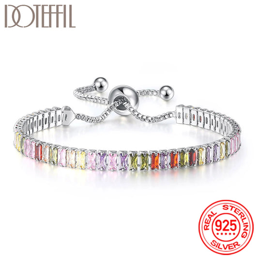 Women 925 Sterling Silver Tennis Bracelet Crystal Luxury Zirconia Wedding Charm Jewelry
