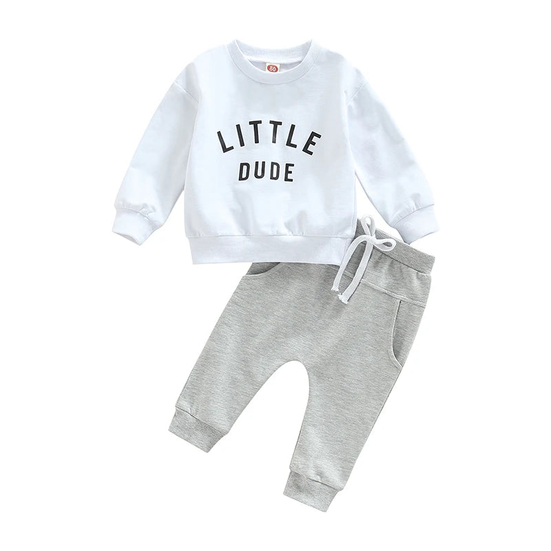 Boys Print Sweatshirts & Elastic Drawstring Pants 2pcs Set