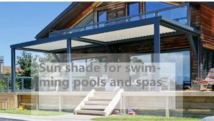 Aluminum pergola, rainproof, electrically adjustable gazebo, electric louvered awning, outdoor patio sunshade.