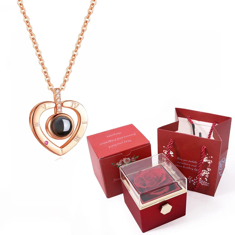 I Love You Projection Necklace With Rotating Rose