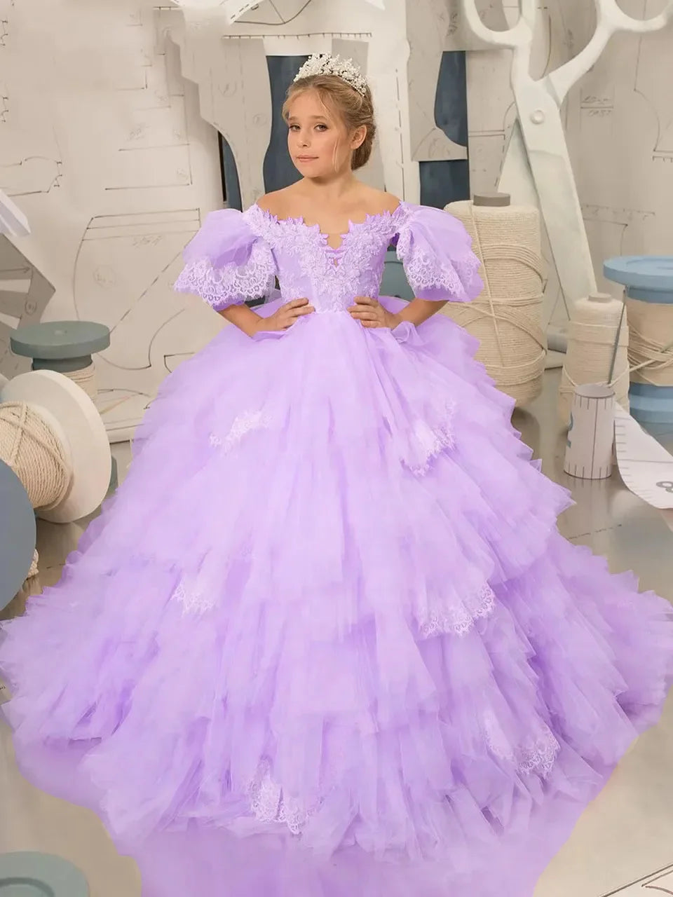 Elegant Puffy Sleeves Flower Girl Dresses for Wedding Robe A-Line First Communion Pageant Party Gowns