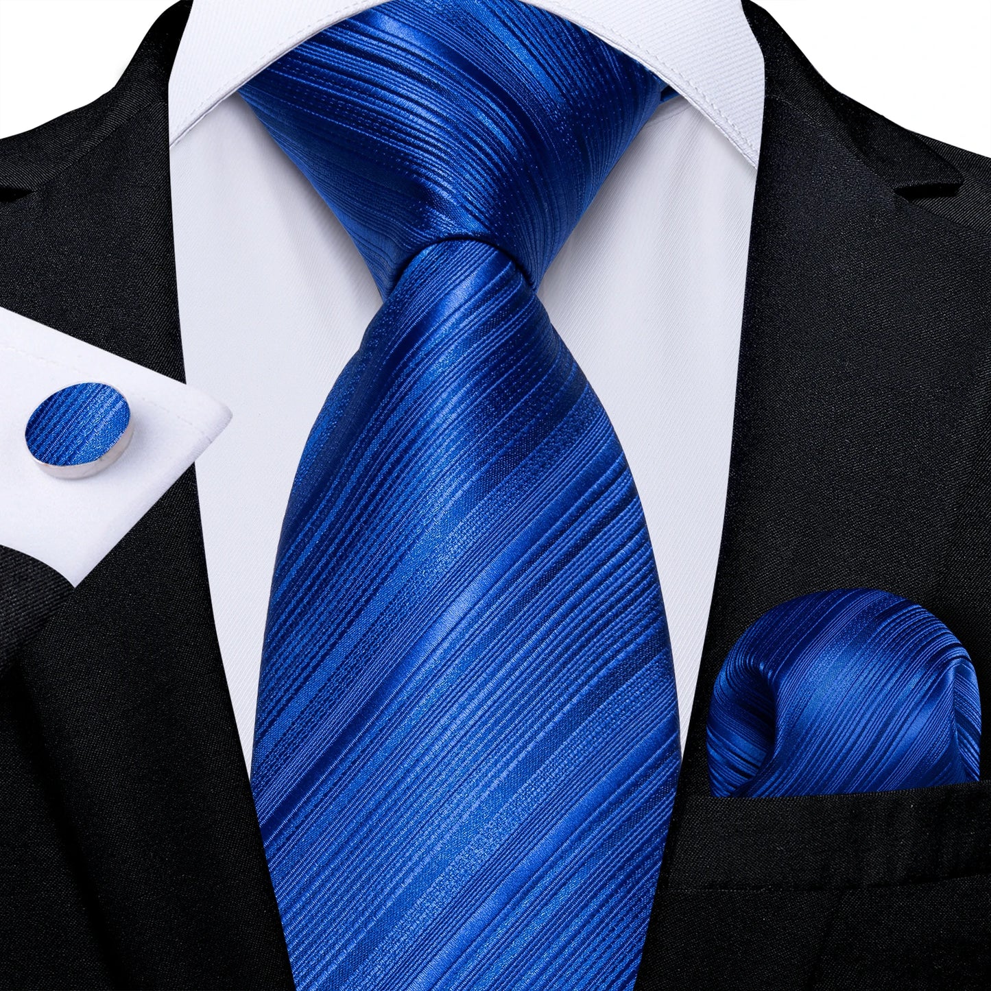 New Classic 100% Silk Men's Ties 8cm Blue Plaid Dot Striped Business Necktie Handkerchief Wedding Party Tie Set