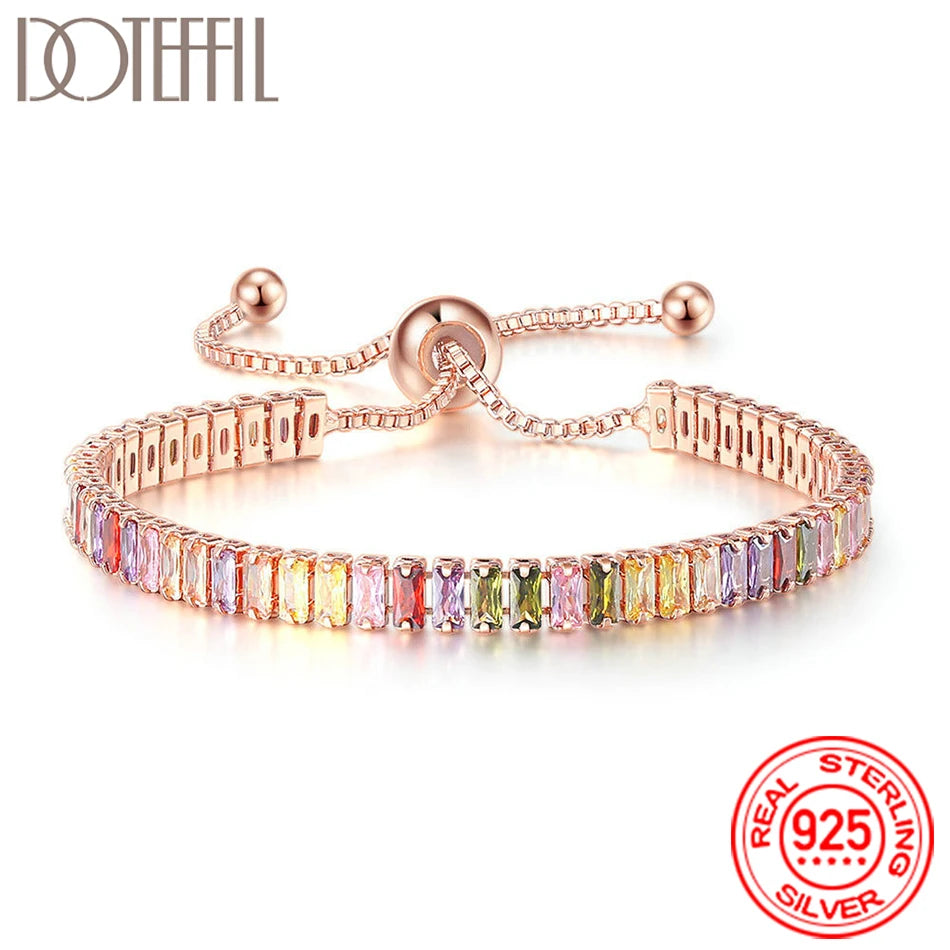 Women 925 Sterling Silver Tennis Bracelet Crystal Luxury Zirconia Wedding Charm Jewelry