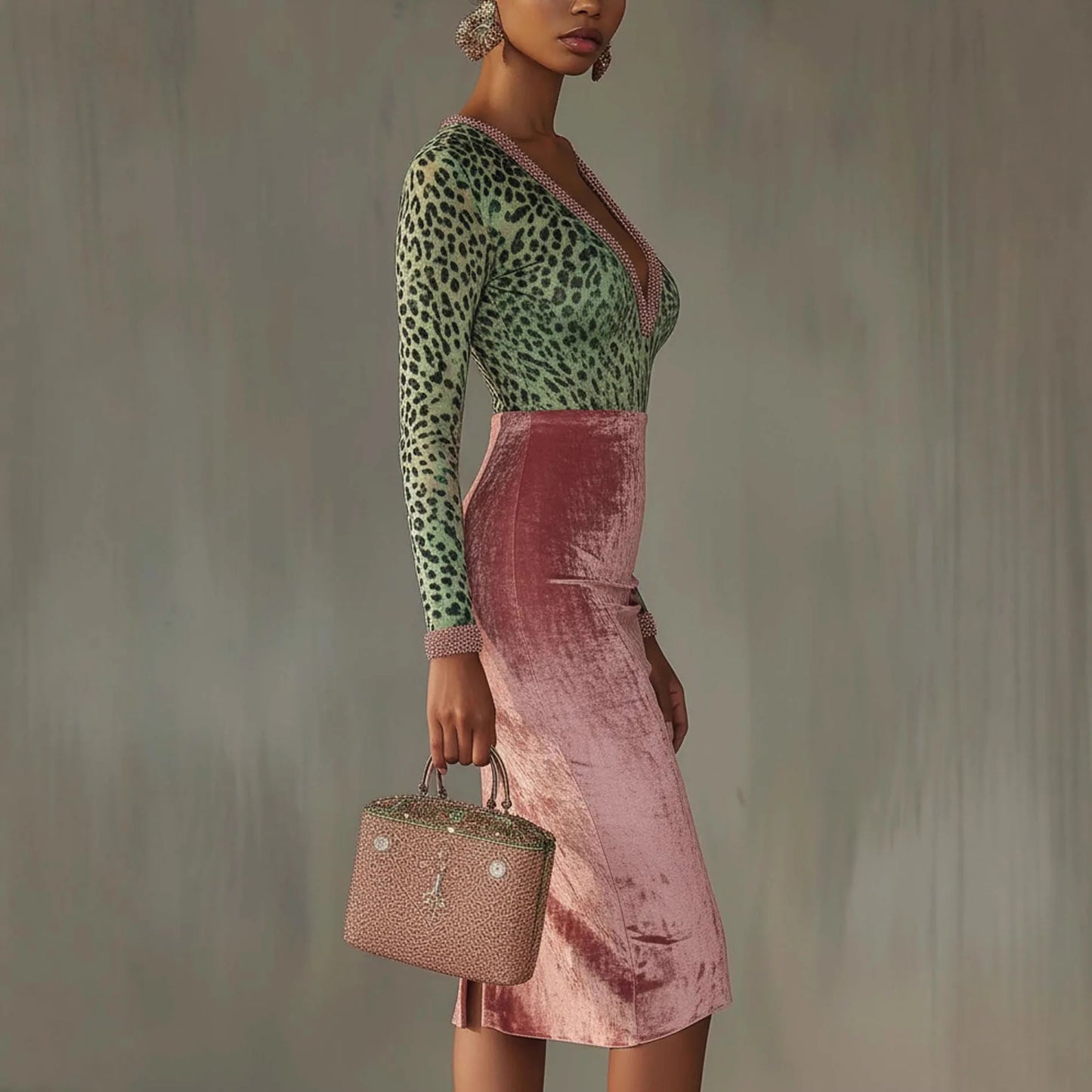 Women Sexy Leopard Print Slim Long Dress Autumn Long Sleeve Deep V-neck Bodycon Maxi Dresses