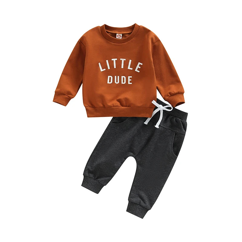 Boys Print Sweatshirts & Elastic Drawstring Pants 2pcs Set