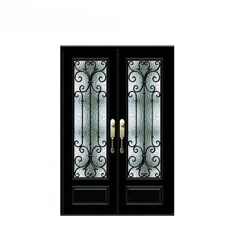 Supplier European New Grill Latest Design Safety Double Entrance Wrought Iron Door