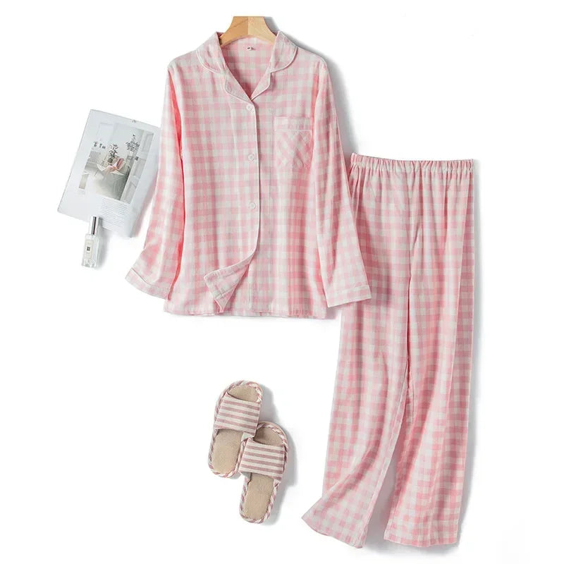 Autumn and Winter Multi Colors Cotton Brushed Solid and Plaid Design Warm Thick Trousers Pajamas Set Couples Home Clothes