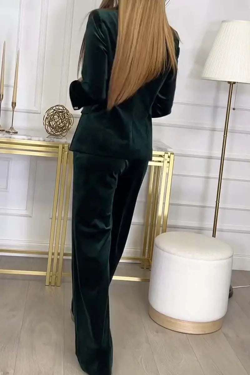 Women Autumn Velvet Two Piece Sets Pant &Suits Blazer
