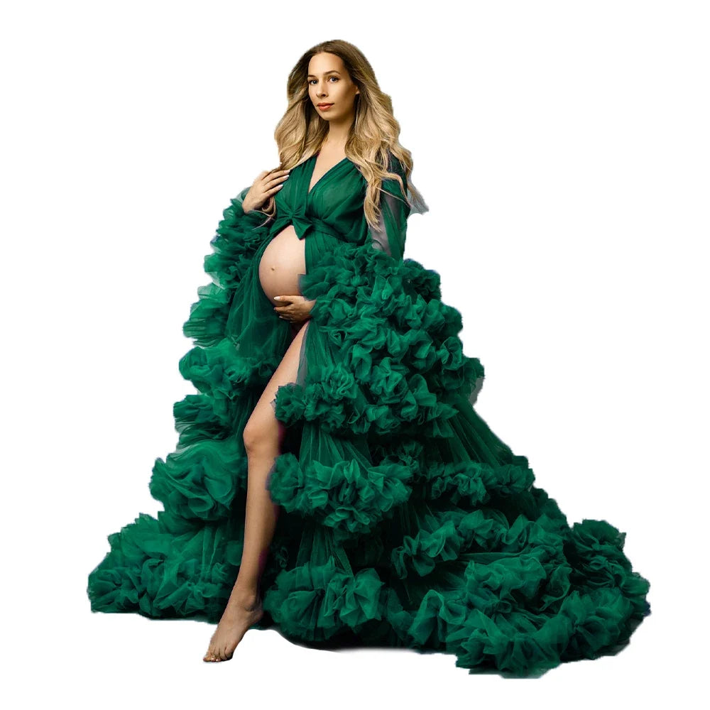 Maternity Dresses for Photoshoot Puffy Tulle Women Robe Long Sleeve Maxi Gown Wedding Anniversary Pregnancy Sleepwear Nightwear